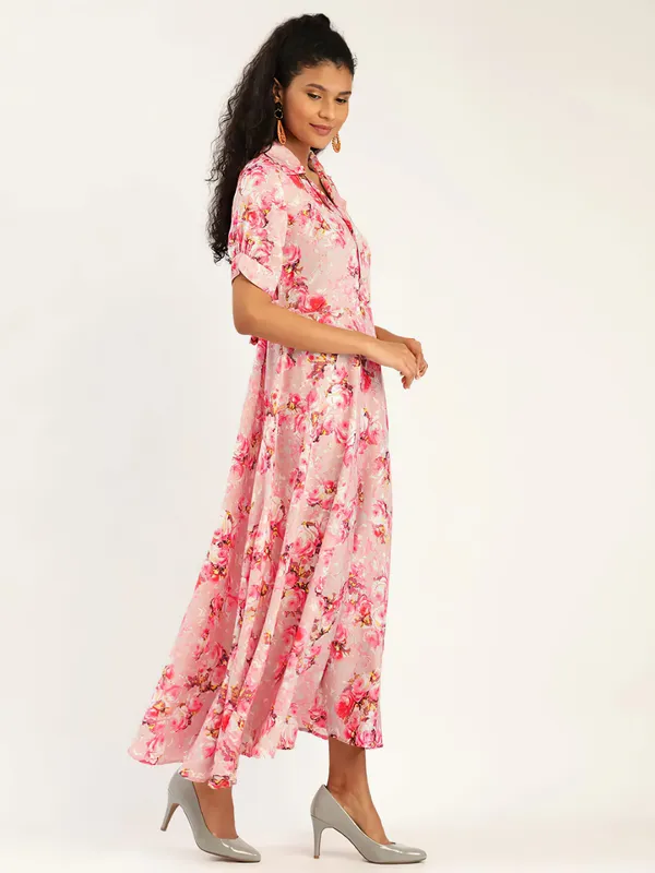 Pink_Floral_Printed_Shirt_Collar,Puff_Sleeves_Maxi_Dress